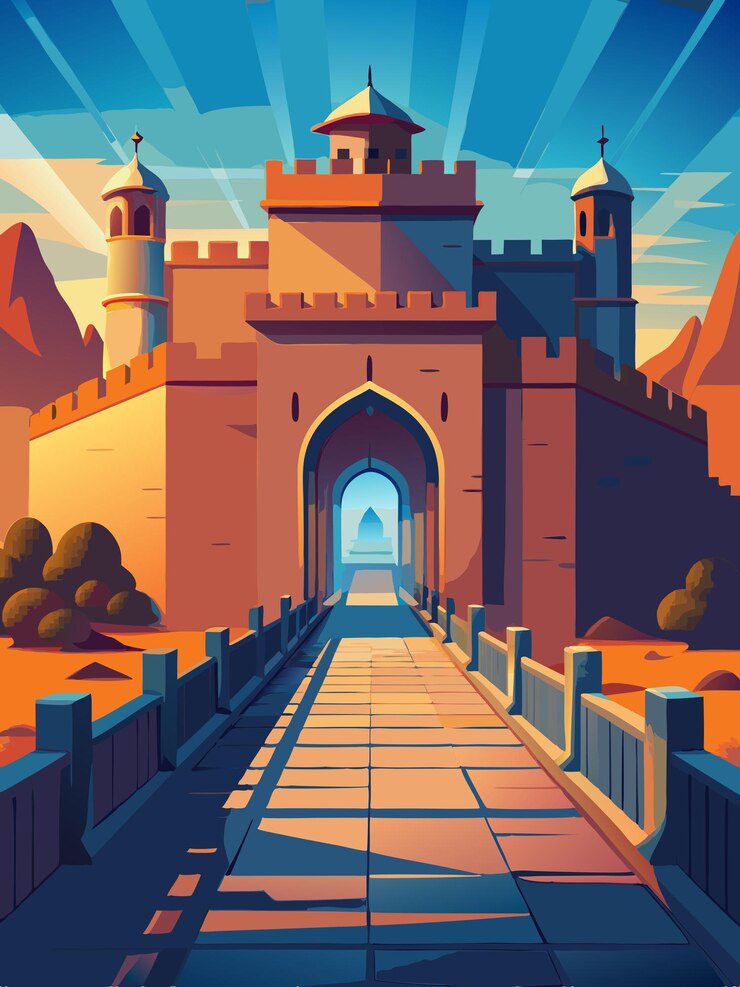 un cartel para un castillo con una imagen de un castillo en la parte superior