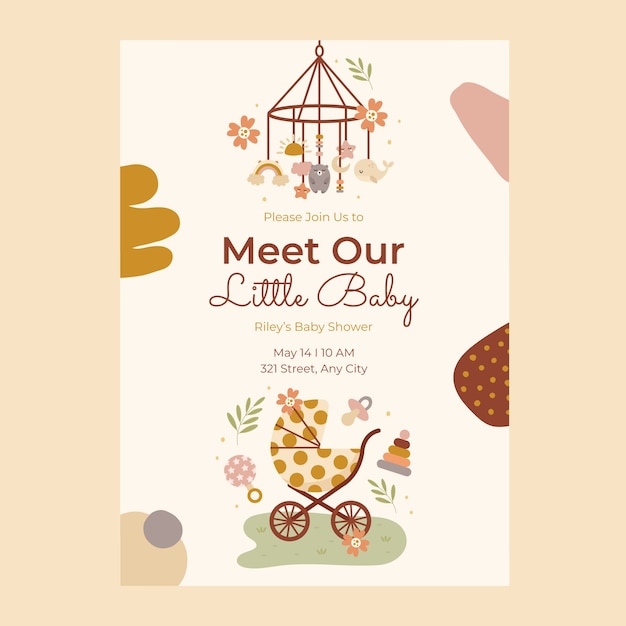 Cartel de celebración de baby shower dibujado a mano