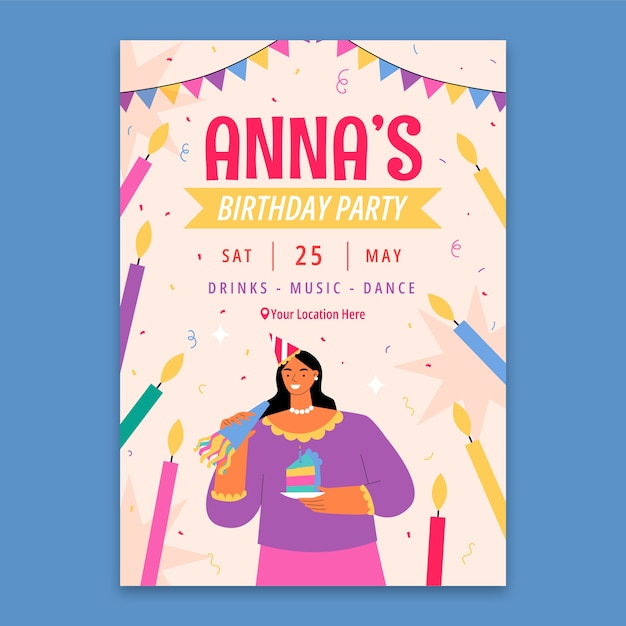 Cartel de celebración de cumpleaños dibujado a mano