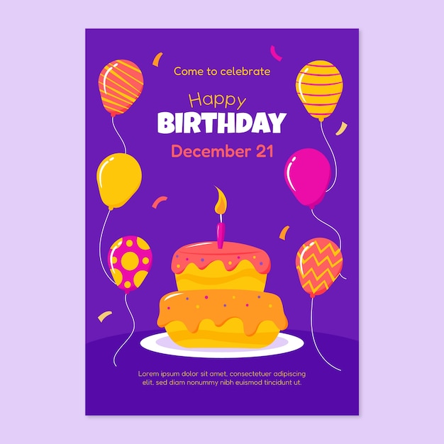 Vector cartel de celebración de cumpleaños de diseño plano