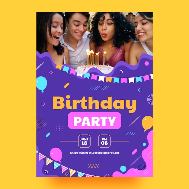 Vector cartel de celebración de cumpleaños de diseño plano