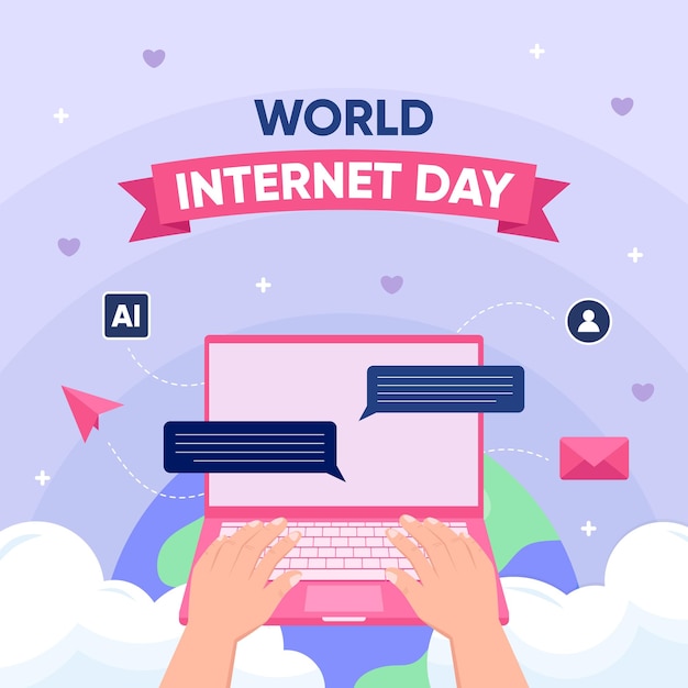 Cartel de celebración del Día Mundial de Internet con diseño cuadrado