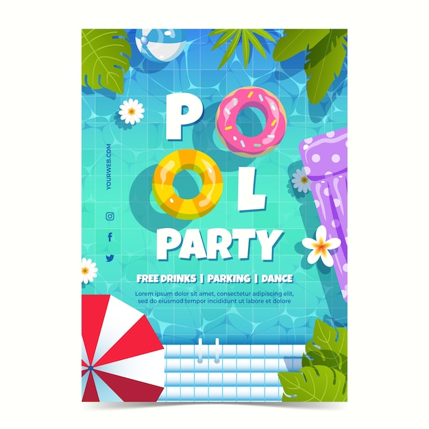 Cartel de celebración de fiesta en la piscina degradado