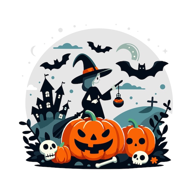 El cartel de la celebración de Halloween tiene un diseño vectorial plano.