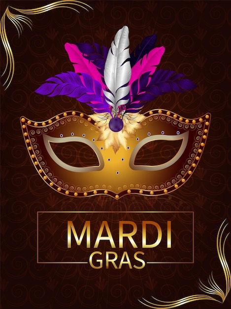 Cartel de celebración de mardi gras o volante con máscara de carnaval creativa