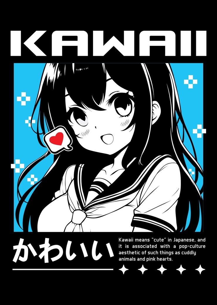 Cartel de chica de anime en estilo manga Tokio Japón chica de animes con el concepto de vrretrofuturismocyberpunk