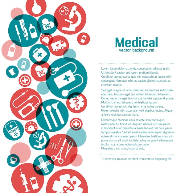 Cartel de ciencia médica con iconos en círculos rojos y verdes sobre blanco