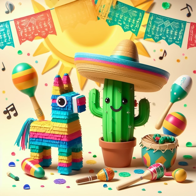 Vector un cartel de cinco de mayo con un cactus