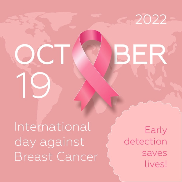 Cartel con cinta rosa para el día internacional contra el cáncer de mama Ilustración vectorial moderna