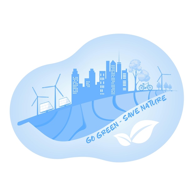 Cartel de una ciudad sostenible con árboles de energía renovable y un estilo de vida ecológico