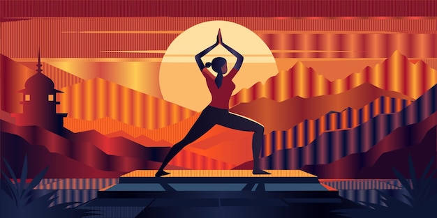 Vector un cartel para una clase de yoga con una mujer en rojo