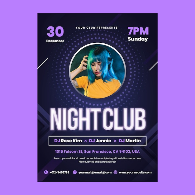 Vector cartel de club nocturno degradado.