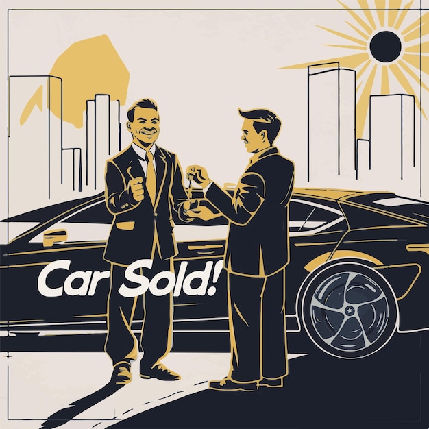 Vector un cartel para un coche vendido por un hombre con la palabra coche en él