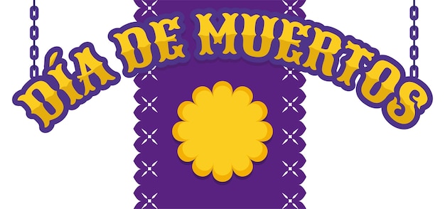 Cartel colgante para el día de muertos mexicano, papel de seda perforado y morado y caléndula amarilla