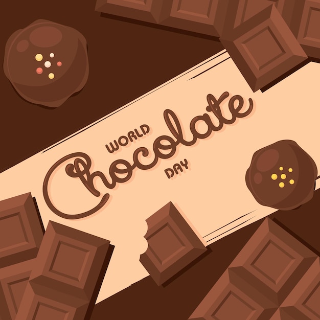 Vector cartel coloreado del día mundial del chocolate con dulces ilustración vectorial