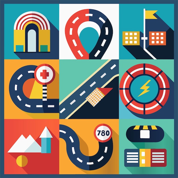 un cartel colorido con una carretera y una carretera con una carretera Y un letrero que dice quot velocidad quot