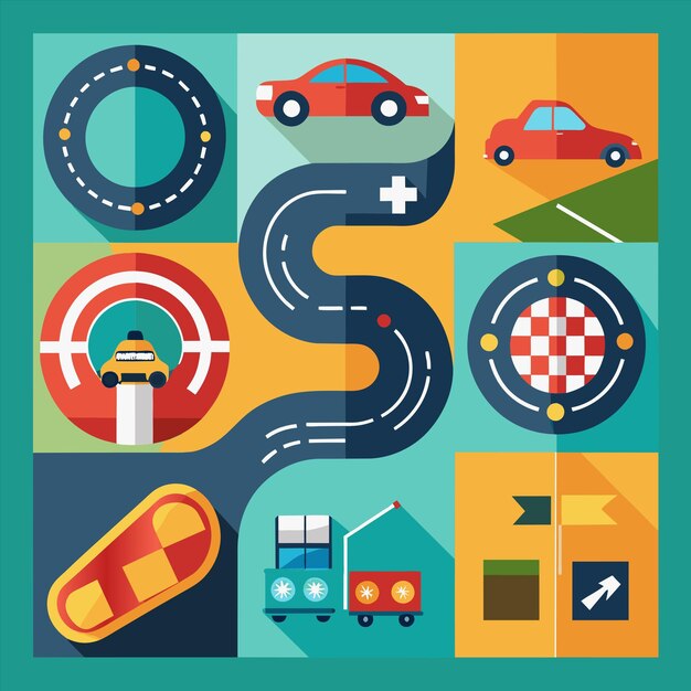 un cartel colorido con coches y una carretera con un letrero que dice "snorchel"