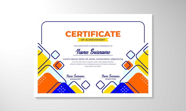 un cartel colorido para una compañía llamada "certificado de logro"