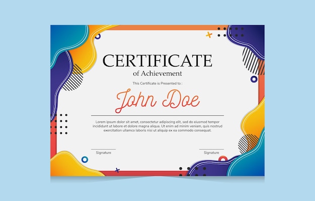un cartel colorido con las palabras certificado de logro en él