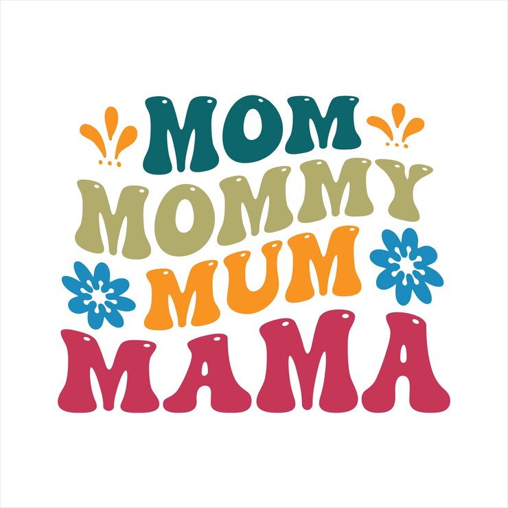 Un cartel colorido que dice mamá, mamá, mamá y mamá.