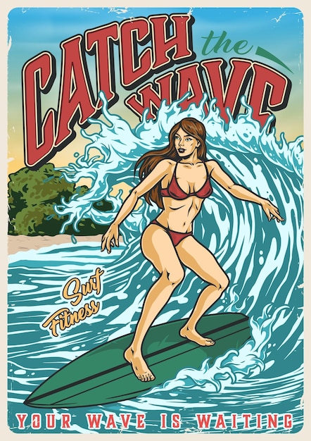 Vector cartel colorido vintage de surf de verano