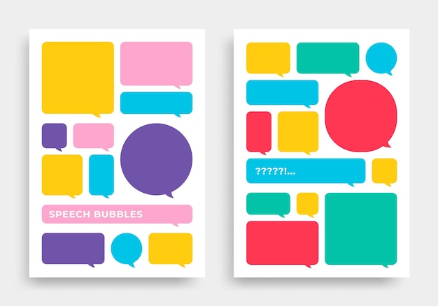 Vector cartel con coloridos bocadillos de diálogo. mensajes de colores brillantes.