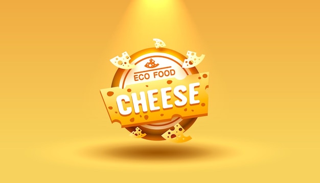 Vector cartel de comida ecológica con etiqueta de queso, producto de menú de banner. ilustración vectorial