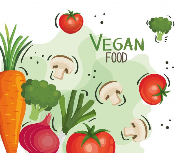 Cartel de comida vegana con tomate y verduras