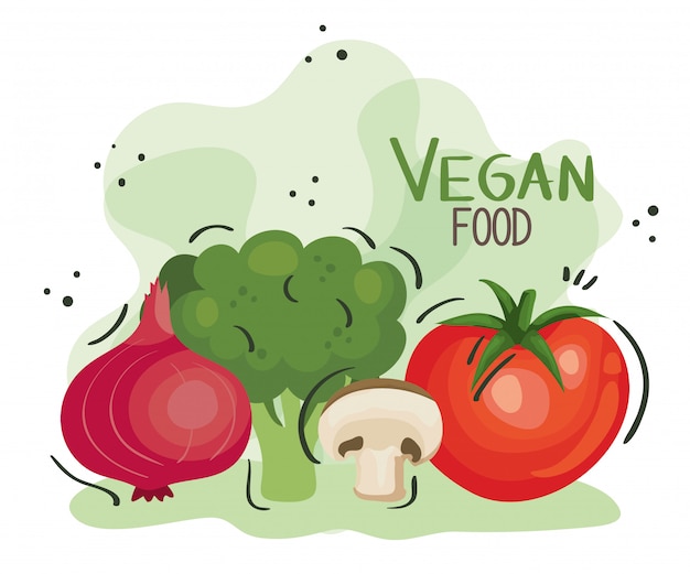 Vector cartel de comida vegana con tomate y verduras