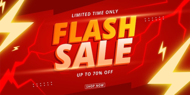 Cartel de compras de venta flash o banner con diseño de icono flash.