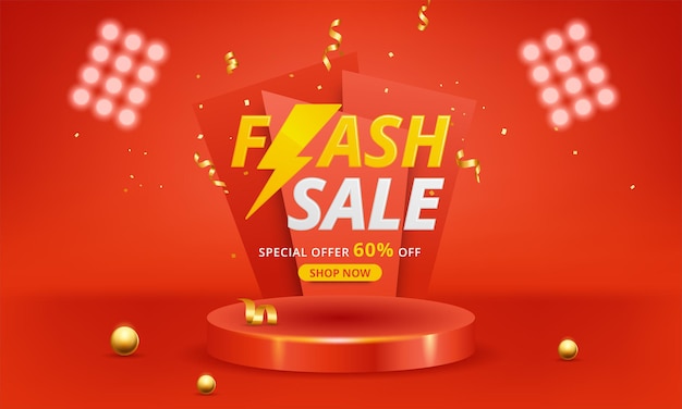 Cartel de compras de venta Flash o banner con icono Flash