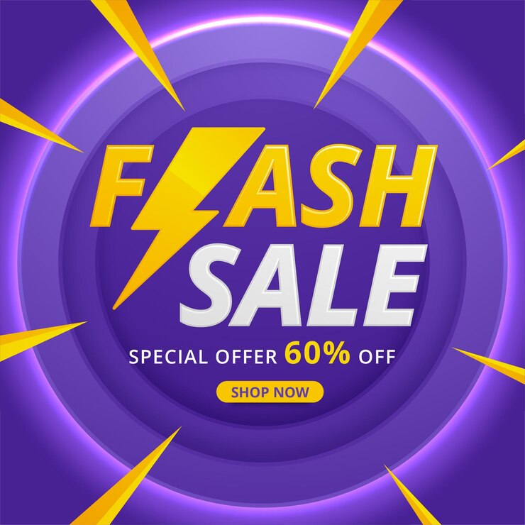 Vector cartel de compras de venta flash o banner con icono flash