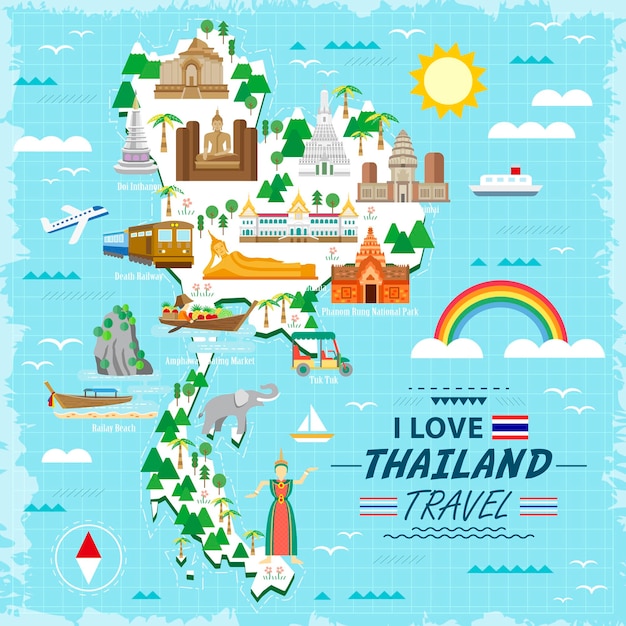 Vector cartel de concepto de viaje a tailandia