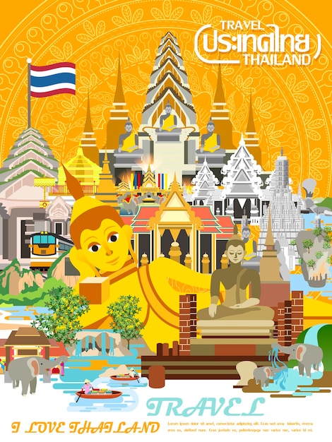 Vector cartel de concepto de viaje a tailandia