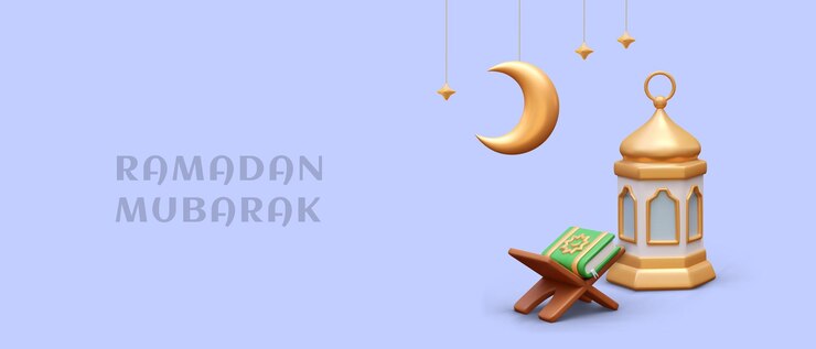 Vector cartel con el corán en un escenario de madera linterna dorada y luna