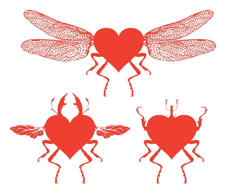 Vector cartel con corazones en forma de insectos