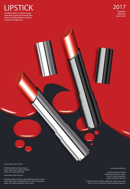 Cartel cosmético lápiz labial ilustración