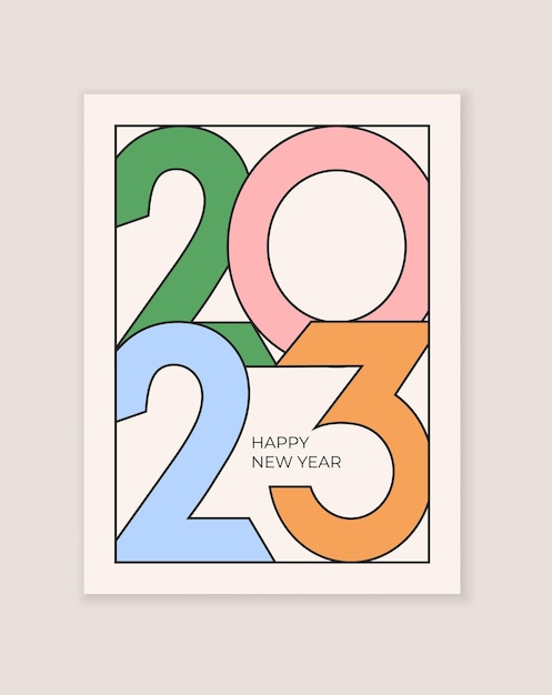 Cartel creativo de 2023 Cartel de feliz año nuevo Diseño retro para celebración Año Nuevo