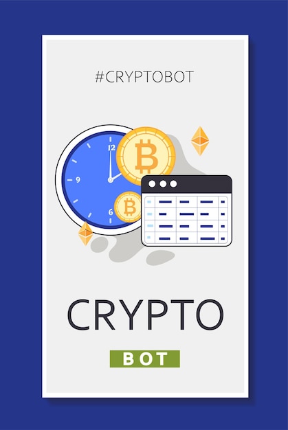 Cartel de cripto bot Inteligencia artificial y aprendizaje automático Bitcoin y Litecoin Comercio e inversión Blockchain y criptomoneda Ilustración vectorial plana