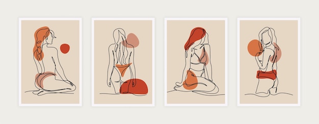 Cartel de cuerpo de mujer de línea Banners contemporáneos abstractos con gráfico de silueta de figura femenina minimalista Vector hermosa mujer boceto ilustraciones modernas sensualmente glamour mujeres
