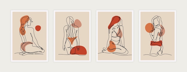 Vector cartel de cuerpo de mujer de línea banners contemporáneos abstractos con gráfico de silueta de figura femenina minimalista vector hermosa mujer boceto ilustraciones modernas sensualmente glamour mujeres