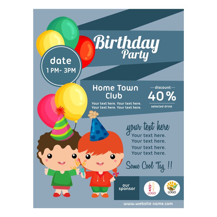 Cartel de cumpleaños con estilo plano de decoración de cinta de niños lindos