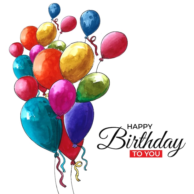 un cartel para un cumpleaños con globos de colores en él