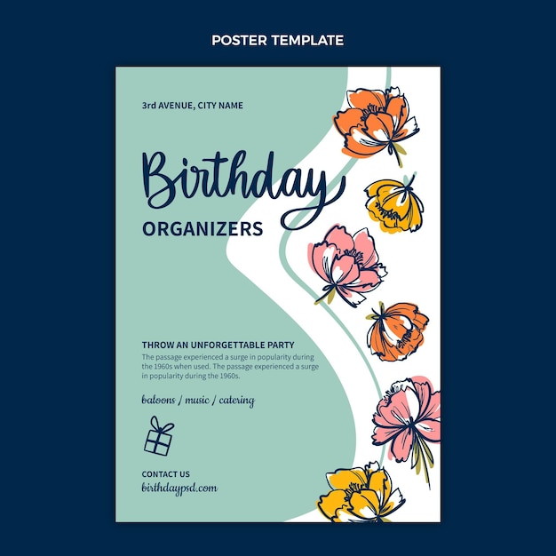 Vector cartel de cumpleaños mínimo plano