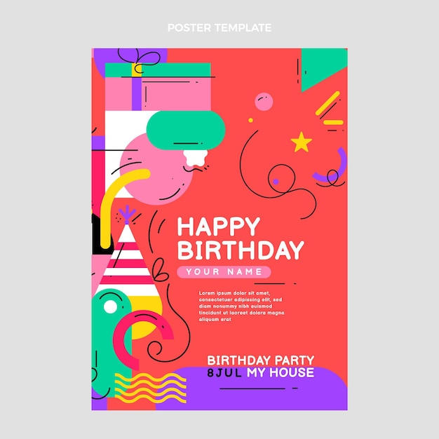 Vector cartel de cumpleaños de mosaico plano