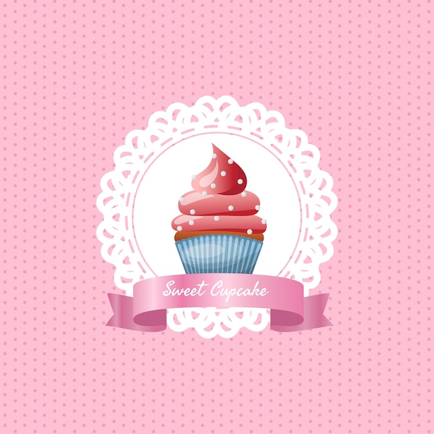 Cartel de cupcake dulce con encaje