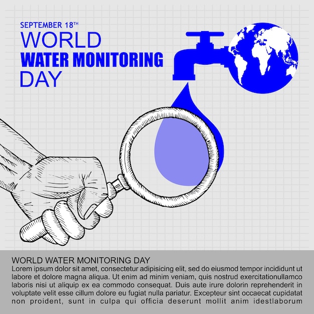 CARTEL DEL DÍA MUNDIAL DEL MONITOREO DEL AGUA Y VECTOR DE BANDERAS