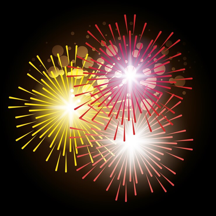 Vector cartel decorativo de explosiones de fuegos artificiales