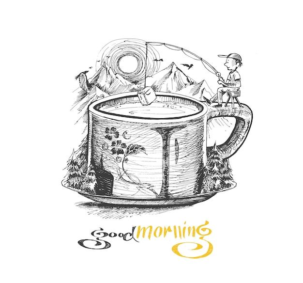Vector cartel decorativo de la hora del té fondo de té vintage ilustración de vector de boceto dibujado a mano