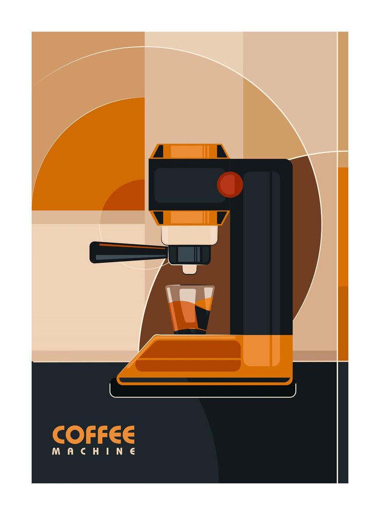 El cartel deign máquina de café estilo bauhause